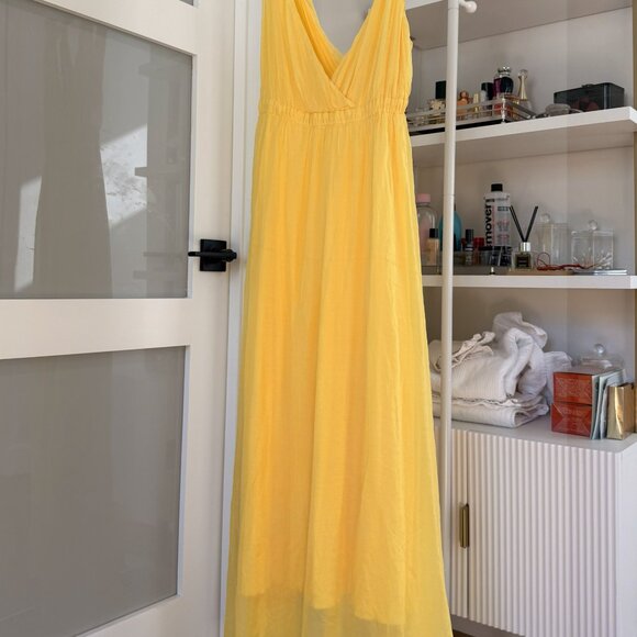 Christian Dior Yellow Silk Chiffon Plunge Neck Maxi Dress - Picture 3 of 3
